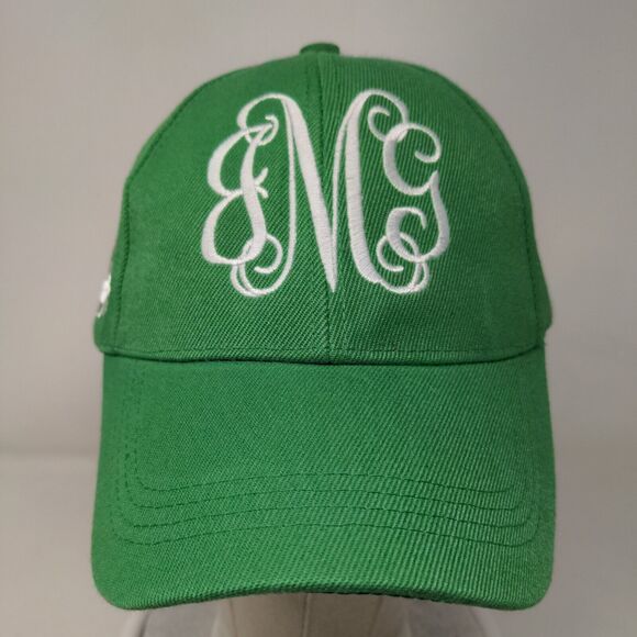 Monogram Strapback Hat Green One Size Adjustable Embroidered 6 Panel - Picture 2 of 8